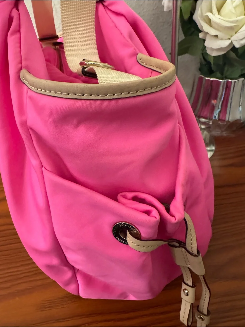 kate spade Bright Pink Nylon Tote with Cream Handles